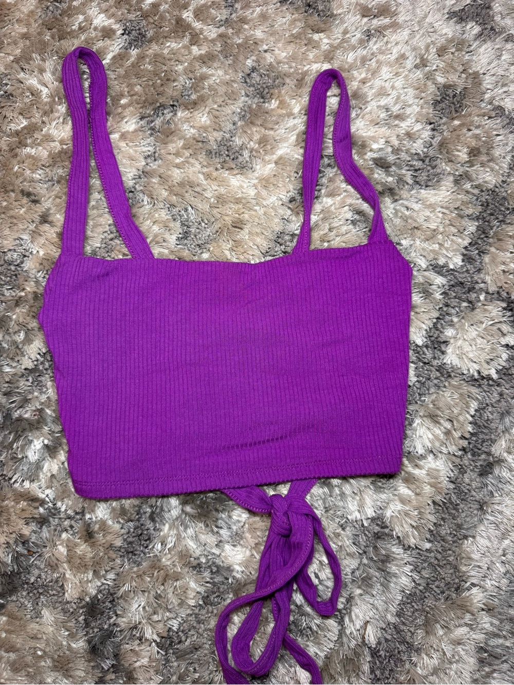 Garage Purple Ribbed Tie-Back Crop Tank
